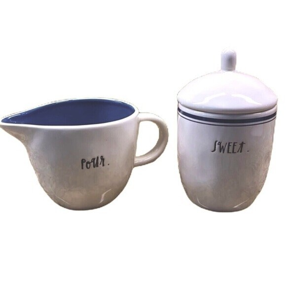 Rae Dunn Blue‎ Line Sweet Sugar Jar with Lid & Pour Creamer - Picture 13 of 16